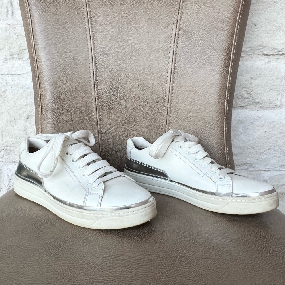 Prada White Leather Silver Trims Sneakers Euro 38 1/2